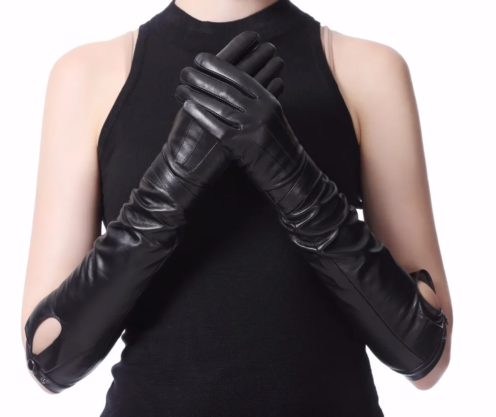 Женские длинные кожаные перчатки на пуговицах из натуральной кожи|long leather