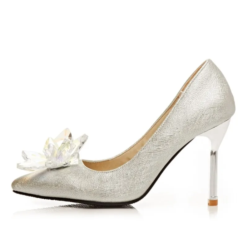 MAZIAO New Women Fashion Elegant Crystal Wedding Thin High Heels Pumps Pointed toe Rhinestone Silver Ladies OL Girl Party Shoes | Обувь