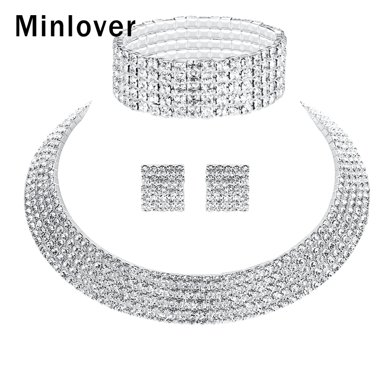 Набор свадебных украшений Minlover Bling ожерелье серьги браслет для женщин свадебные
