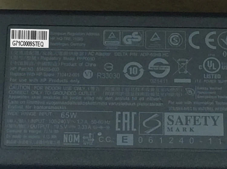 Auregon 65 Вт 19 5 В 3.34A AC Мощность адаптер Зарядное устройство для hp Elitebook Folio 1020 G1 1040 G2