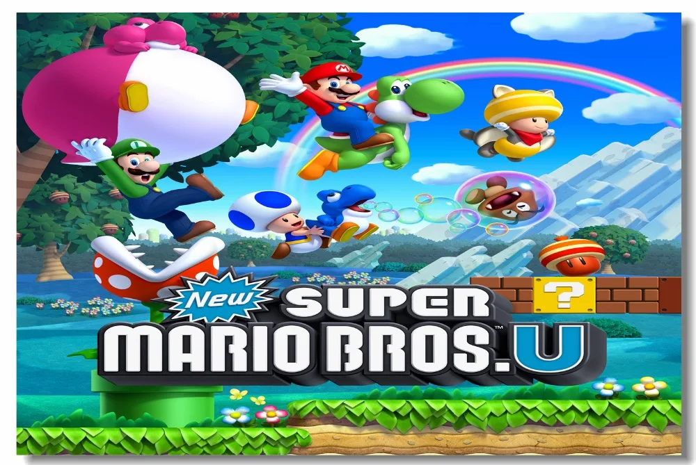 Custom Canvas Wall Decals Super Mario Bros U Poster Stickers Video Game Papers Kids Bedroom Decorations #0473# | Дом и сад
