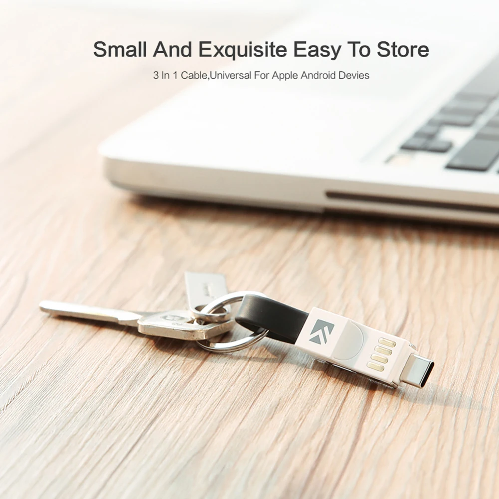 3 в 1 Мини USB кабель типа C Брелок Зарядное устройство Быстрая зарядка Micro Type для iPhone