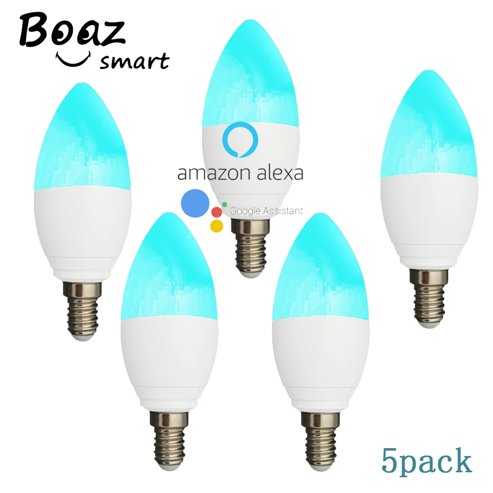 BOAZ 5 шт. умная свеча E14 WiFi RGBW Светодиодная лампа Голосовое управление Alexa Echo Google Home 2