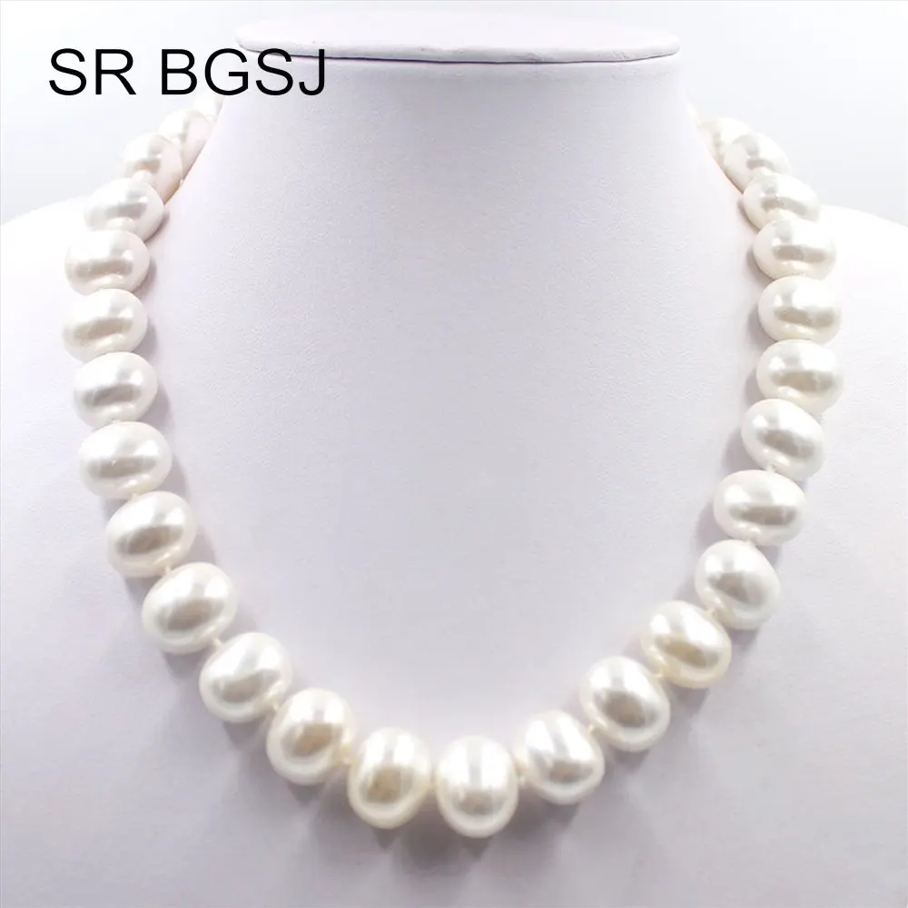 Free Shipping 15x12mm White South Sea Shell Pearl Egg Shape Beads Knot GP Clasp Fashion Jewelry Necklace 18&quot|Колье| |