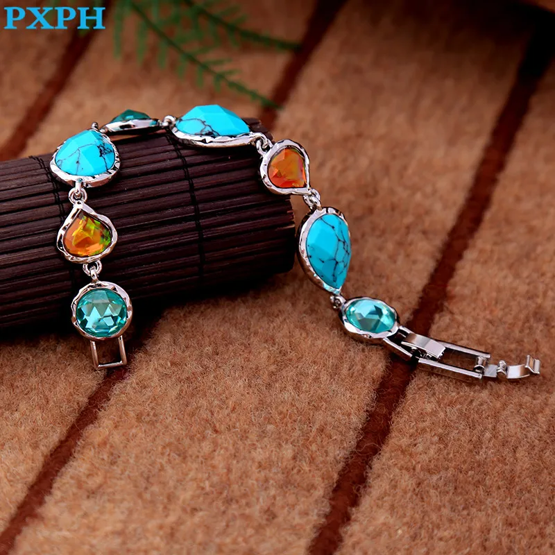 Роскошные ретро капли воды синий камень браслет для Для женщин B451|bracelets for|crystal