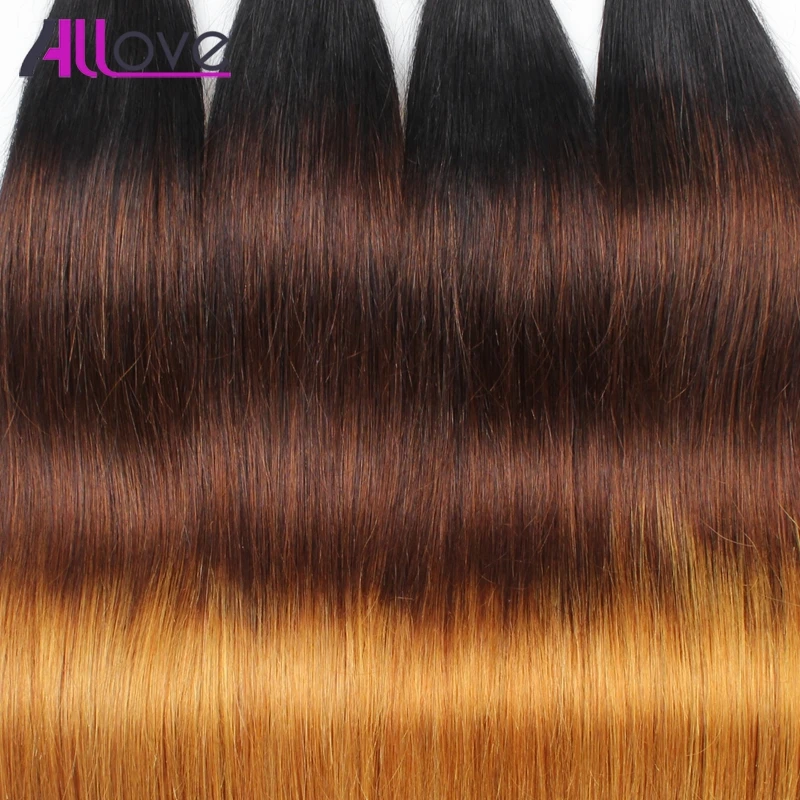 Allove прямые Человеческие волосы перуанской Ombre волос T1B/4/30 Реми Человеческие волосы ткань 3 шт. прямые Человеческие волосы утка 10-28 дюймов