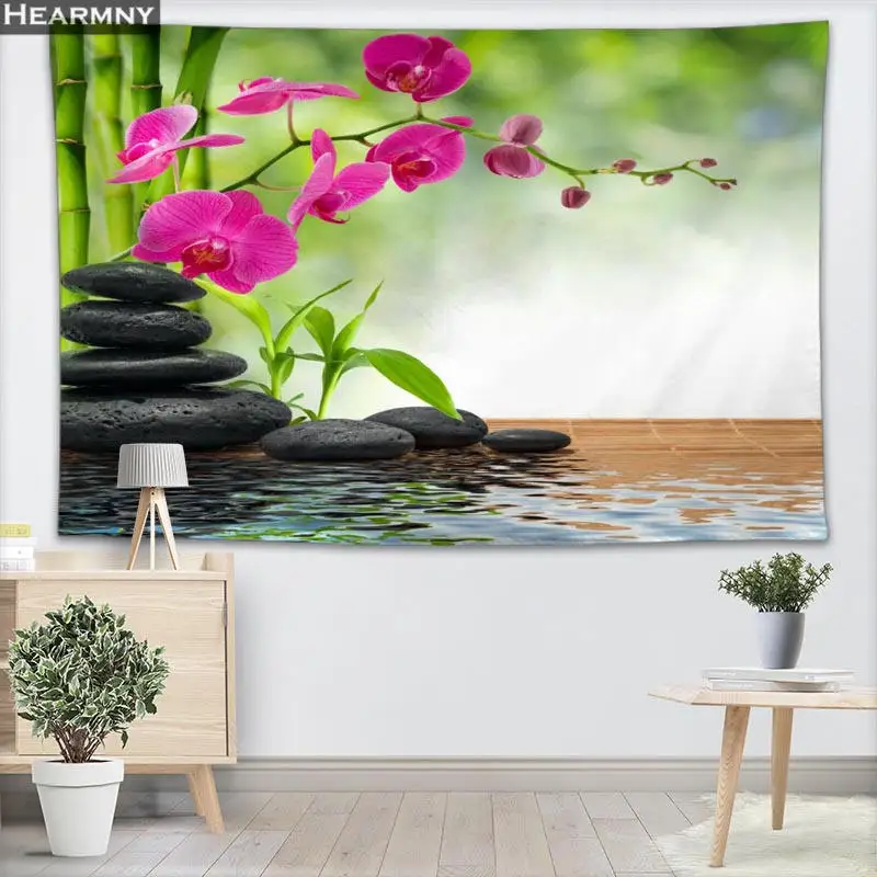 Настенный Гобелен для украшения дома Орхидея цветы Zen Stone 100x150 см 140x250 | Дом и сад