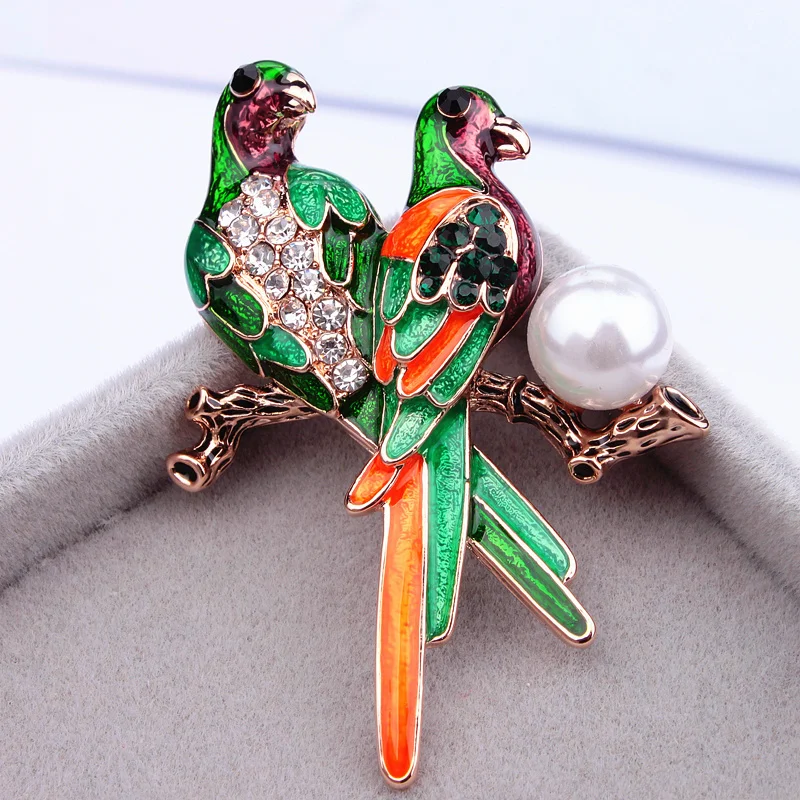 Красочная двойная брошь в виде птиц заколка милые животные Милый Попугай птицы