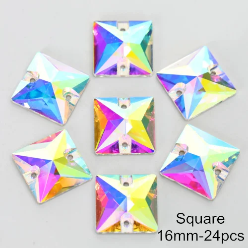 Square 16mm Высокое качество, стеклянные стразы шьют на стразы с плоским основанием, блестящие стразы для шитья, алмазные украшения для одежды B3553 - Цвет: Square 16mm
