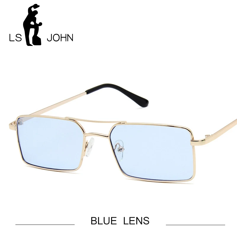 BLUE LS JOHN, маленькие прямоугольные солнцезащитные очки для женщин и мужчин, брендовые дизайнерские винтажные крошечные узкие солнцезащитные очки UV400, женские солнцезащитные очки Oculos De Sol Gafas - Цвет линз: BLUE