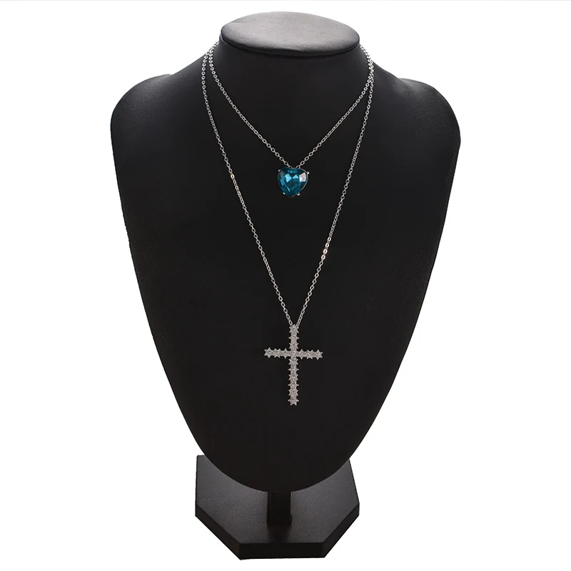 Сердце океана Новый прекрасный стиль 2 слоя Крест синий кристалл горный хрусталь