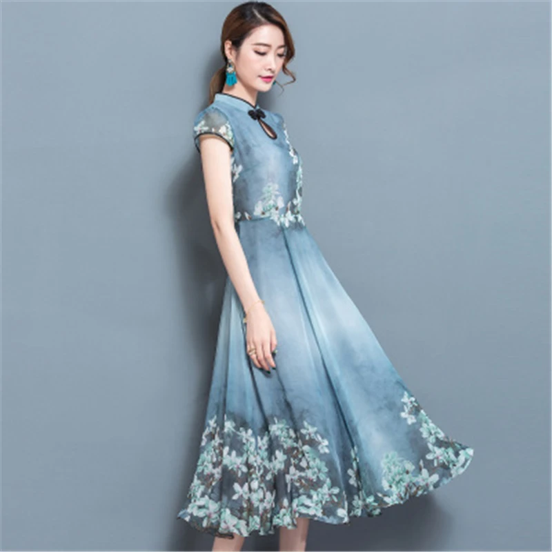 Новое Женское летнее платье Qipao элегантное винтажное праздничное шифоновое