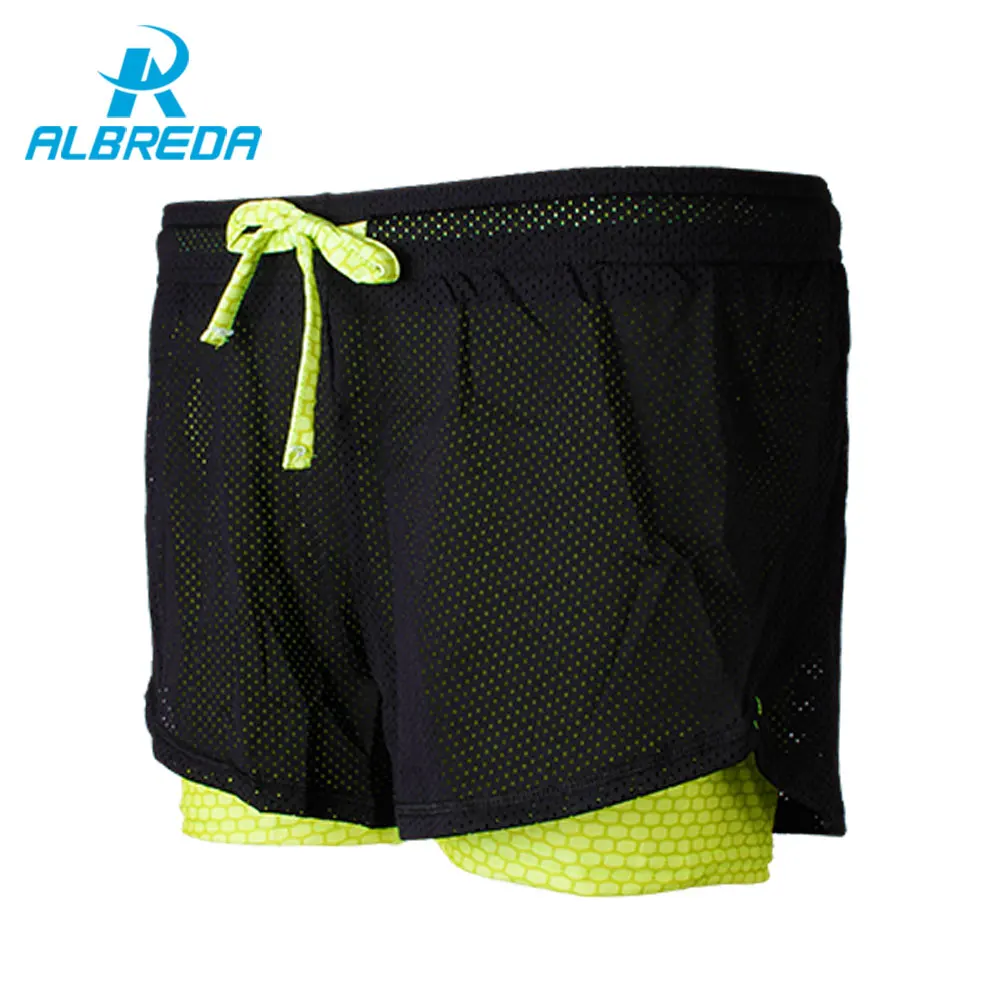 ALBREDA Women Double Layer 2 in 1 Sports Shorts Running Yoga short Fitness Gym Breathable Quick dry clothing Girl Elastic waist |