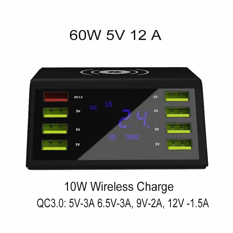 Беспроводное зарядное устройство 9 в 1 Qc 3 0 быстрая зарядка 8 Usb-портов зарядная
