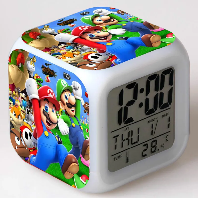 14 Детский будильник Mario, светодиодный, меняющий цвет, Миньоны, цифровые часы, Бэтмен, прикроватный светильник, детские игрушки, электронные часы - Цвет: 14
