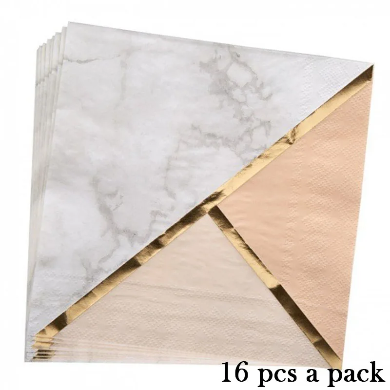 16 pcs pink napkins Мятно-зеленый/Розовый Фольга золотые полосатые вечерние одноразовые наборы посуды клетчатая бумага тарелки салфетки для стаканчиков принадлежности для крещения на день рождения - Цвет: 16 pcs pink napkins