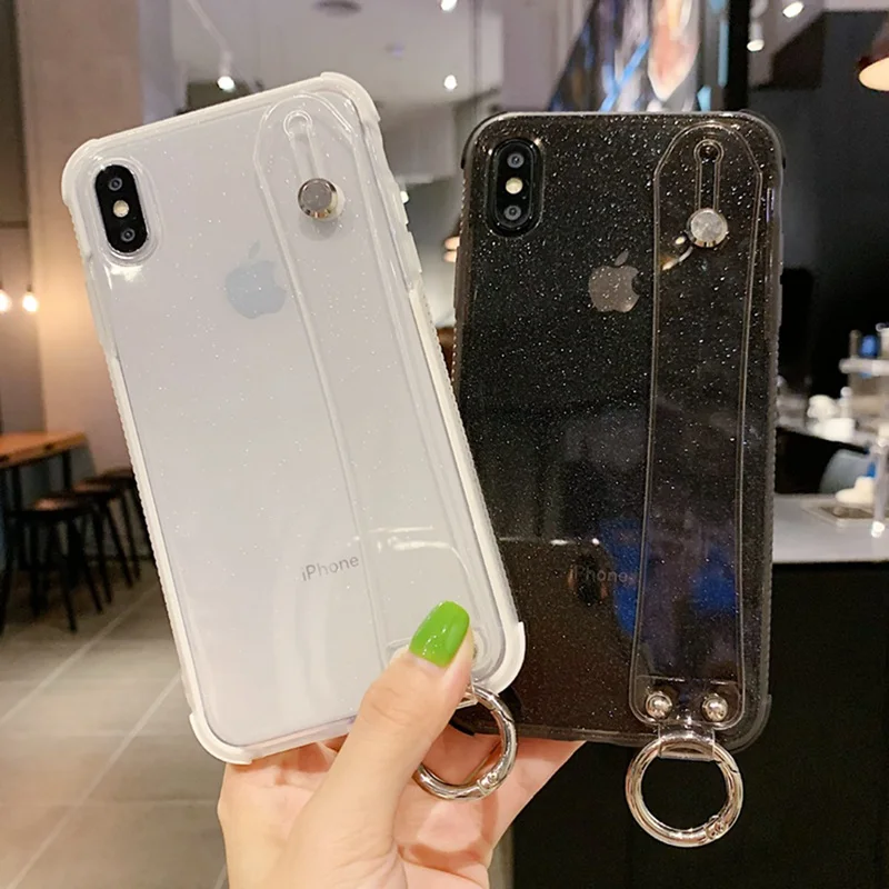 Two-color glitter wristband bracket mobile phone shell four corners all-inclusive anti-fall soft for iphone XS Max XR X |