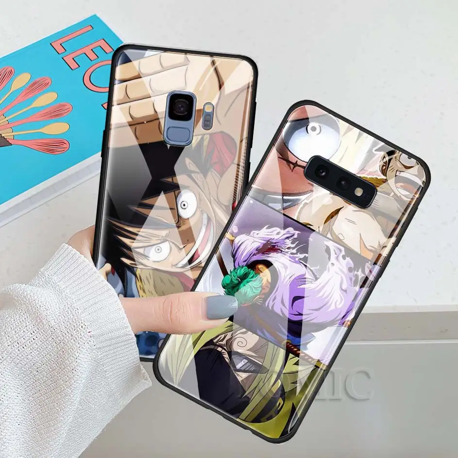 Чехол из закаленного стекла для samsung Galaxy S10e S10 S8 S9 Plus Note 9 10 A50 A70, чехол для телефона с Аниме one piece Luffy Zoro, роскошное стекло
