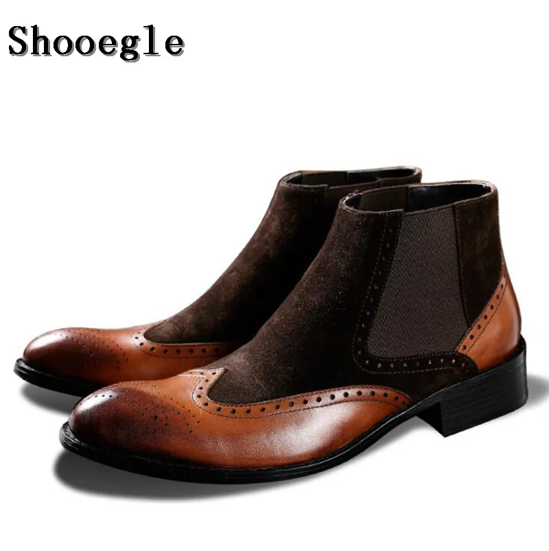 SHOOEGLE мужские черные коричневые кожаные ботинки Нескользящие ботильоны модные