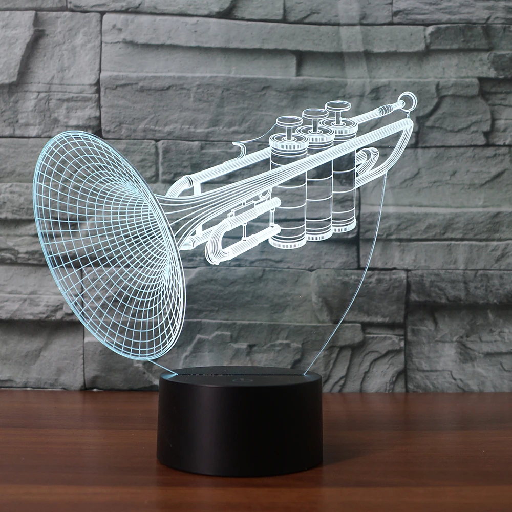 

3D LED Illusion Trumpet Model Night Light Usb 7 Colors Flashing Musical Instruments Table Lamp For Child Novelty Gifts