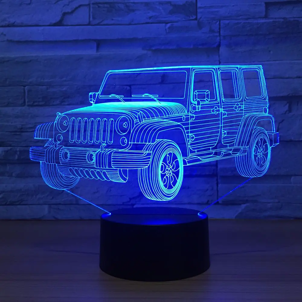 2D акриловая пластина для джипа автомобиля 3D лампа светодиодный USB 7 цветов