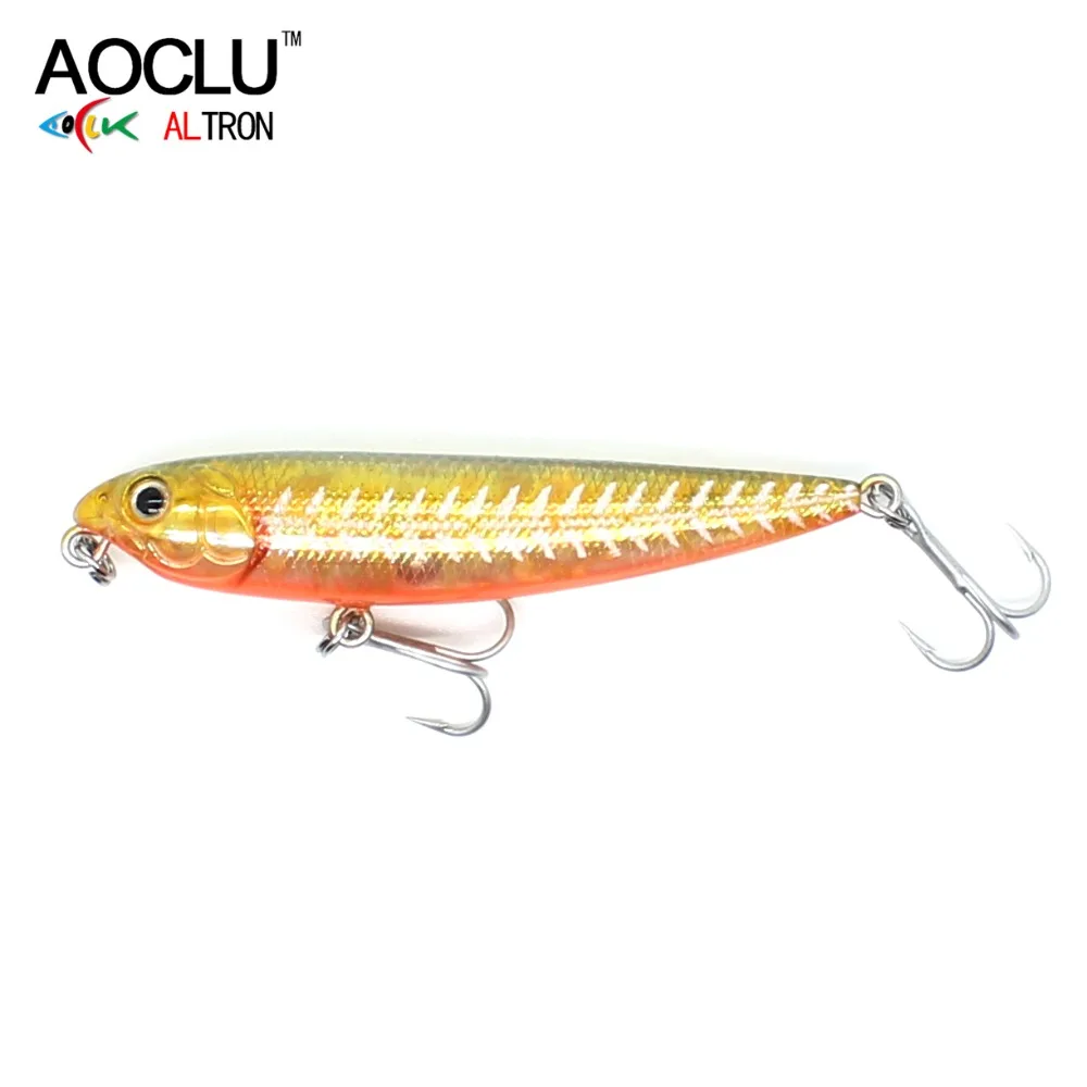 AOCLU Wobblers Super Quality 5 Colors 60mm 105mm Wencil Hard Bait Popper Stick Fishing Lures Bass Fresh Salt Water 10# VMC Hooks