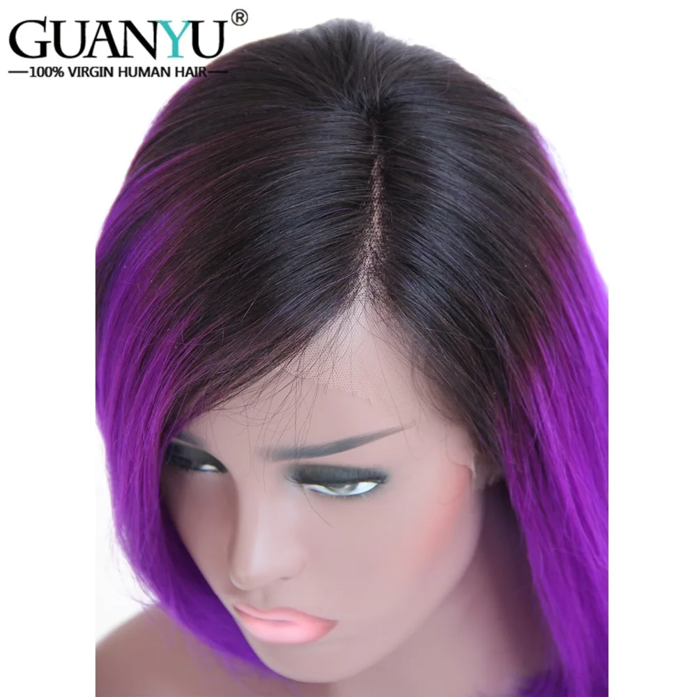 Guanyuhair Омбре # 1B/фиолетовый Боб Короткие парики с кружевами спереди прямые