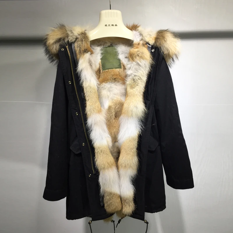 Женская парка с капюшоном зимняя куртка цвета хаки длинная большим меховым