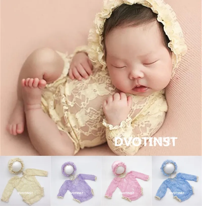 Dvotinst Newborn Photography Props Baby Soft Lace Hat+Outfits 2pcs Set Fotografia Accessories Infant Studio Shooting Photo Props