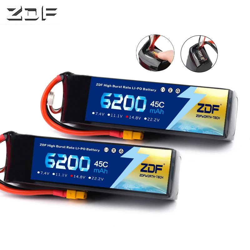 Аккумулятор ZDF Lipo 1 шт. 6200 мА/ч 14 8 в аккумулятор 45C с индикатором напряжения для TRAXXAS