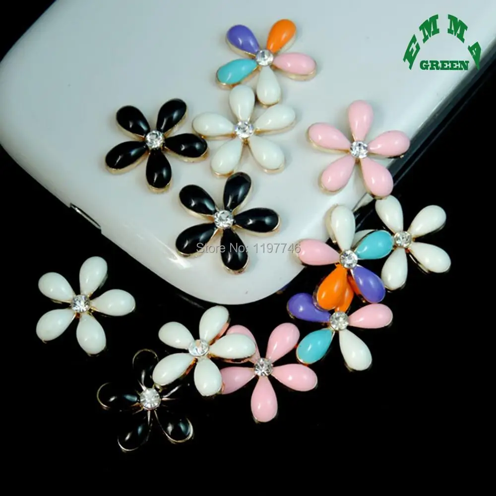 Lucky Flowers 20 Pieces 18x18mm Enameled Flower Embellishment For Handmade Jewelry Flat Back Rhinestone | Украшения и аксессуары