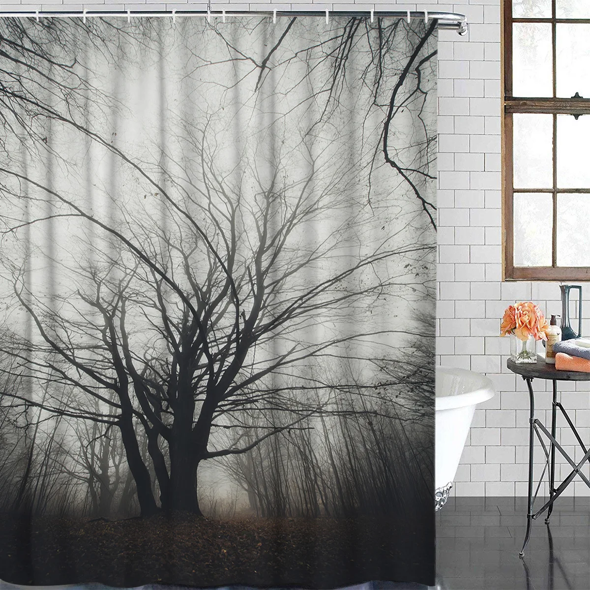 WARMTOUR Shower Curtain Branch Tree Forest Extra Long Fabric Bath Curtains Bathroom Decor with Hooks | Дом и сад
