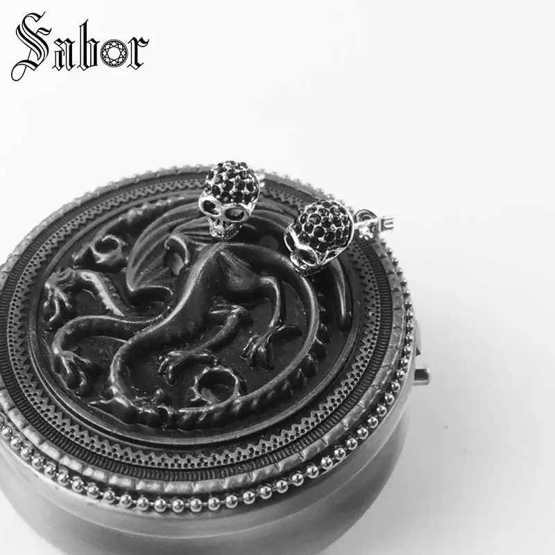 Skull Pave Stud Earrings 2020 New Cubic Zirconia Fashion Jewelry Black Punk silver color Gift For Women Men Lover thomas | Украшения и