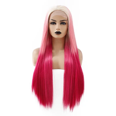 Blonde Pink Red V'NICE прямые волосы Омбре синтетический парик фронта шнурка для женщин 150% плотность термостойкие длинные 20-26 дюймов Безглютеновые вечерние парики - Цвет: Blonde Pink Red