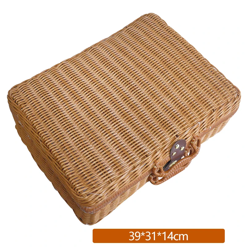 Для мужчин и женщин ретро Искусственный тростник Вязание чемоданы с замком унисекс путешествия чемодан без колес портативный Prop Box Корзина для пикника