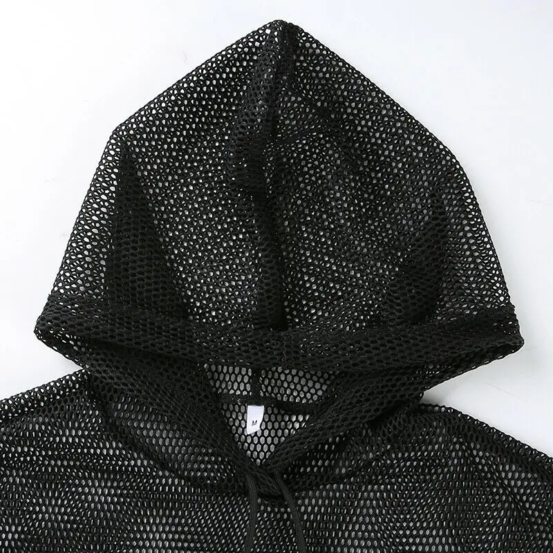 Женская ажурная сетка бикини накидка с капюшоном футболка коротким рукавом топы