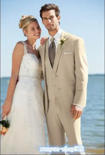 

Newest Custom Made Two Button Groom Tuxedos Beige Best Man Notch Lapel Groomsman C282