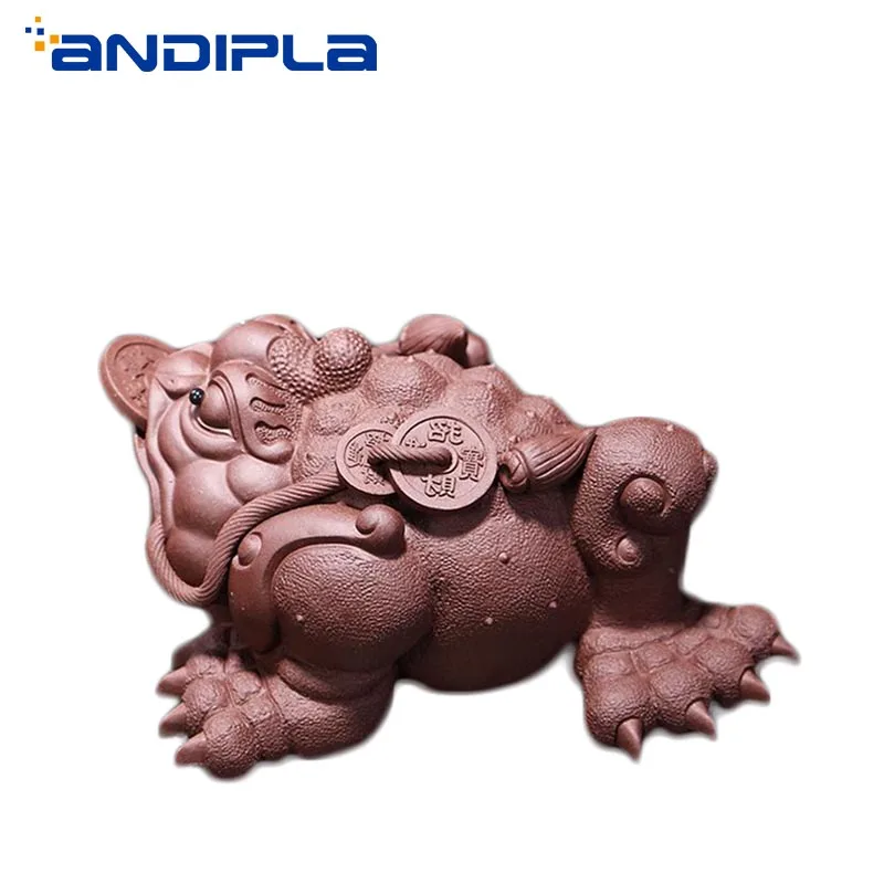 Аутентичный Yixing Zisha красный грязевой золотой чай жаба Pet Luck Feng Shui статуэтка
