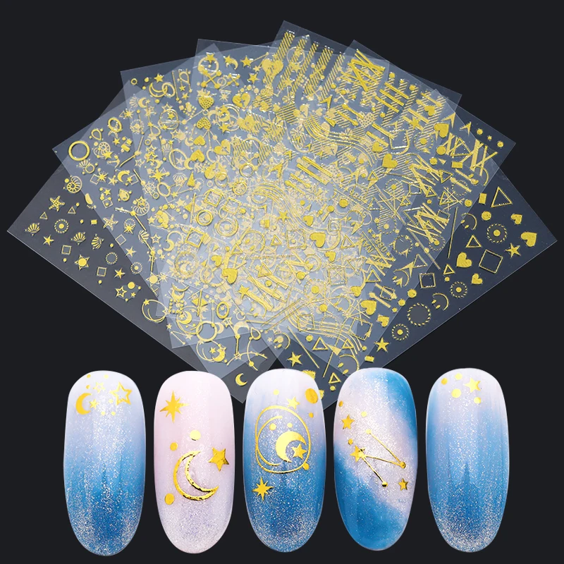 3D наклейки для дизайна ногтей клейкие квадратные золотые накладки на Гель лак