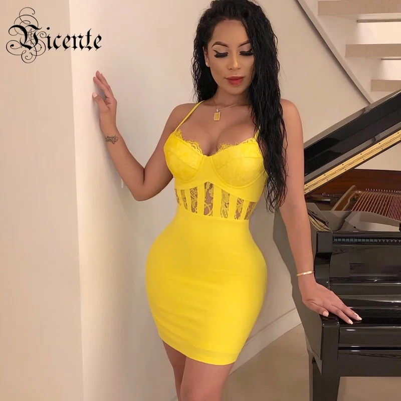 VC горячее элегантное кружевное лоскутное мини-платье на бретельках с открытой