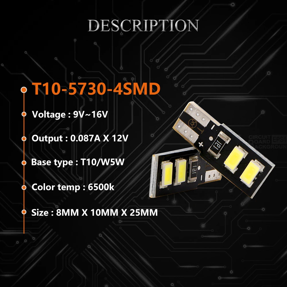 YM E-Bright 500 шт. 12 В T10 5730 4 SMD Новинка 194 168 W5W светодиодсветильник ширина автомобильная