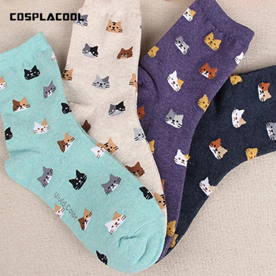 

Носки женские COSPLACOOL 5 видов цветов, хлопок, животное, мультяшная кошка