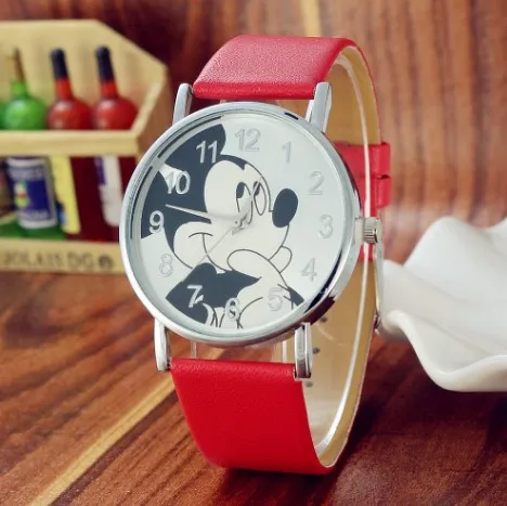 red Reloj infantil новые детские часы женские модные повседневные студенческие часы с Микки Маусом для девочек и мальчиков детские часы кожаные кварцевые наручные часы - Цвет: red