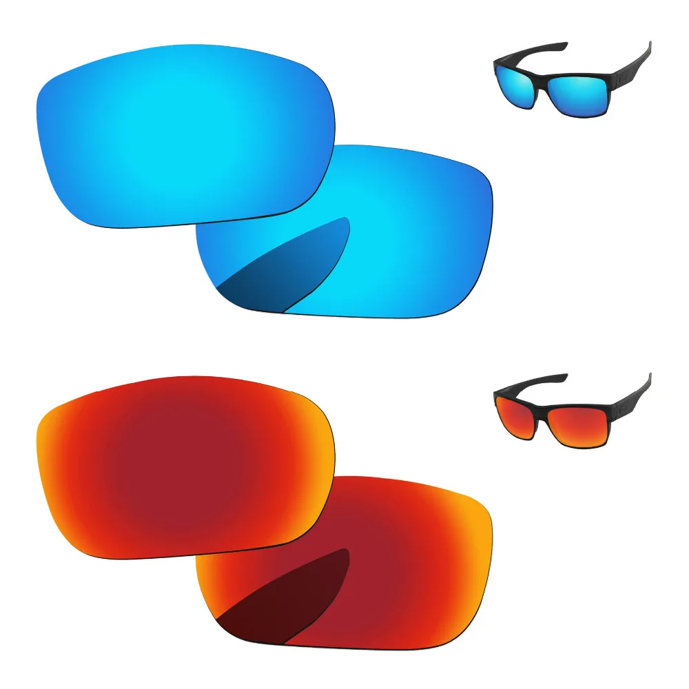 

Огонь красный и голубой лед 2 пары зеркало Поляризованные замена линз солнцезащитные очки рамки 100% UVA и UVB Защита