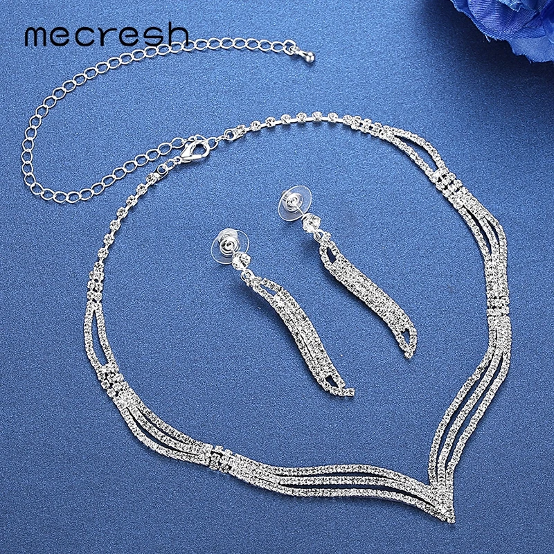 Mecresh простые Кристальные Свадебные Ювелирные наборы серебряного цвета стразы