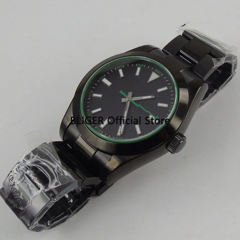 

Sapphire Glass 40mm Black Sterile Dial Polished PVD Coated Case Luminous 21 Jewels MIYOTA Automatic Movement Men's Watch P1053