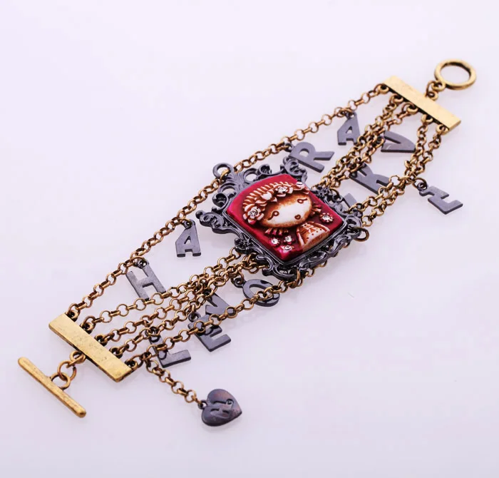Bulk Price Retro Layered Black Letters Wide Bracelet Female Vintage Cartoon Girl Print Pendant Indian Jewelry Wholesale | Украшения и