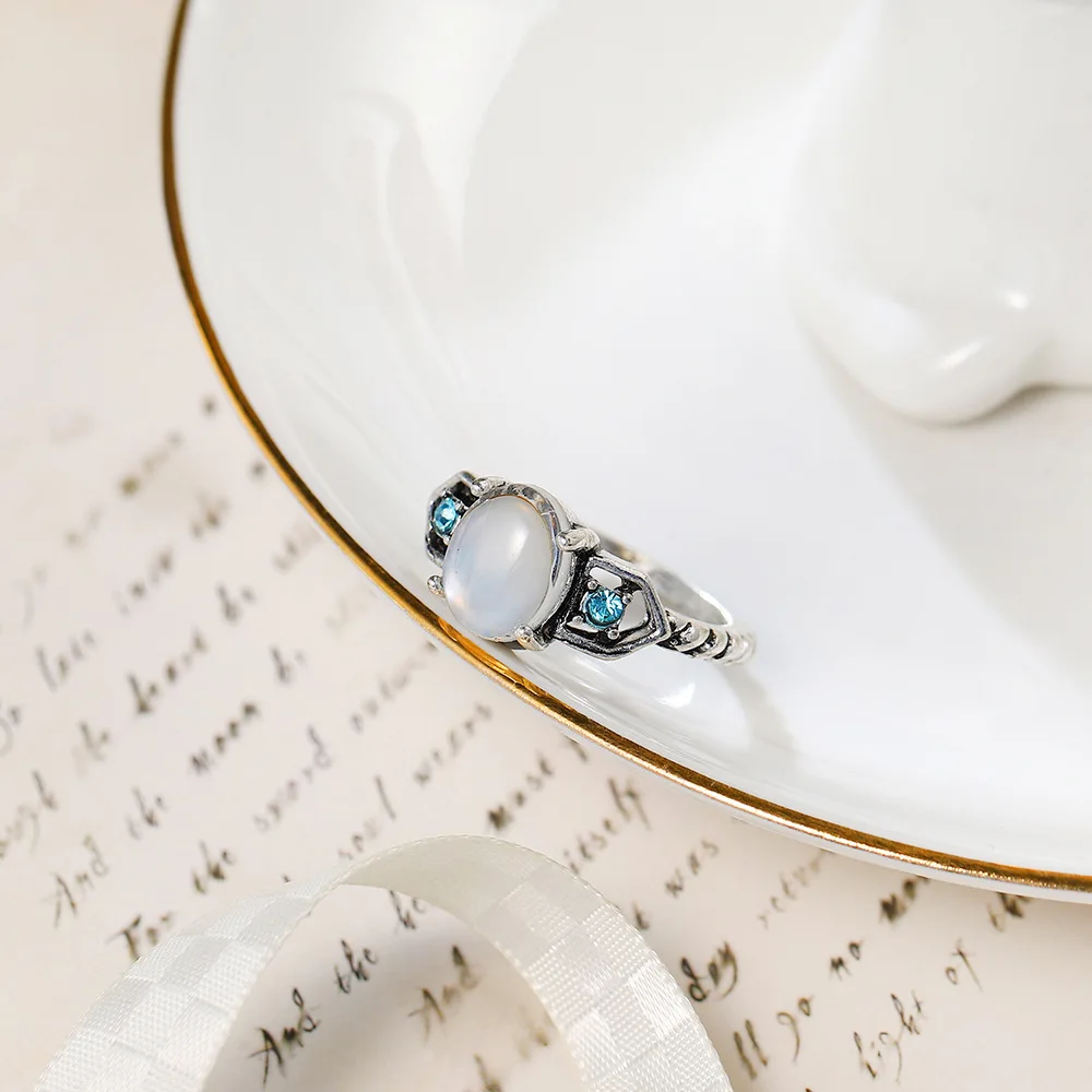 Винтажные модные кольца Anillos на палец с винтажным натуральным камнем лунный