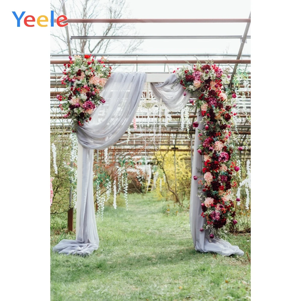 

Yeele Rack Flowers Door Curtain Grassland Wedding Photography Backgrounds Customized Photographic Backdrops for Photo Studio