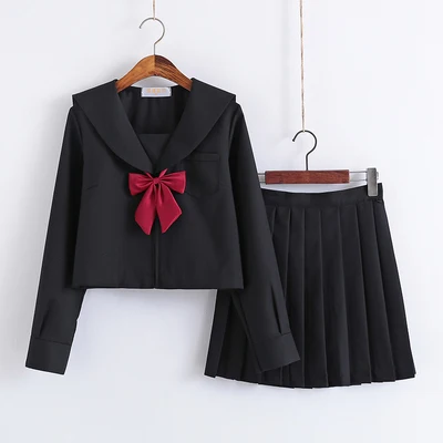 top skirt Women Spring JK High School Uniforms Students Girls Black Sailor Suits Harajuku Preppy Style Long Sleeve Top Short Pleated Skirt - Цвет: top skirt